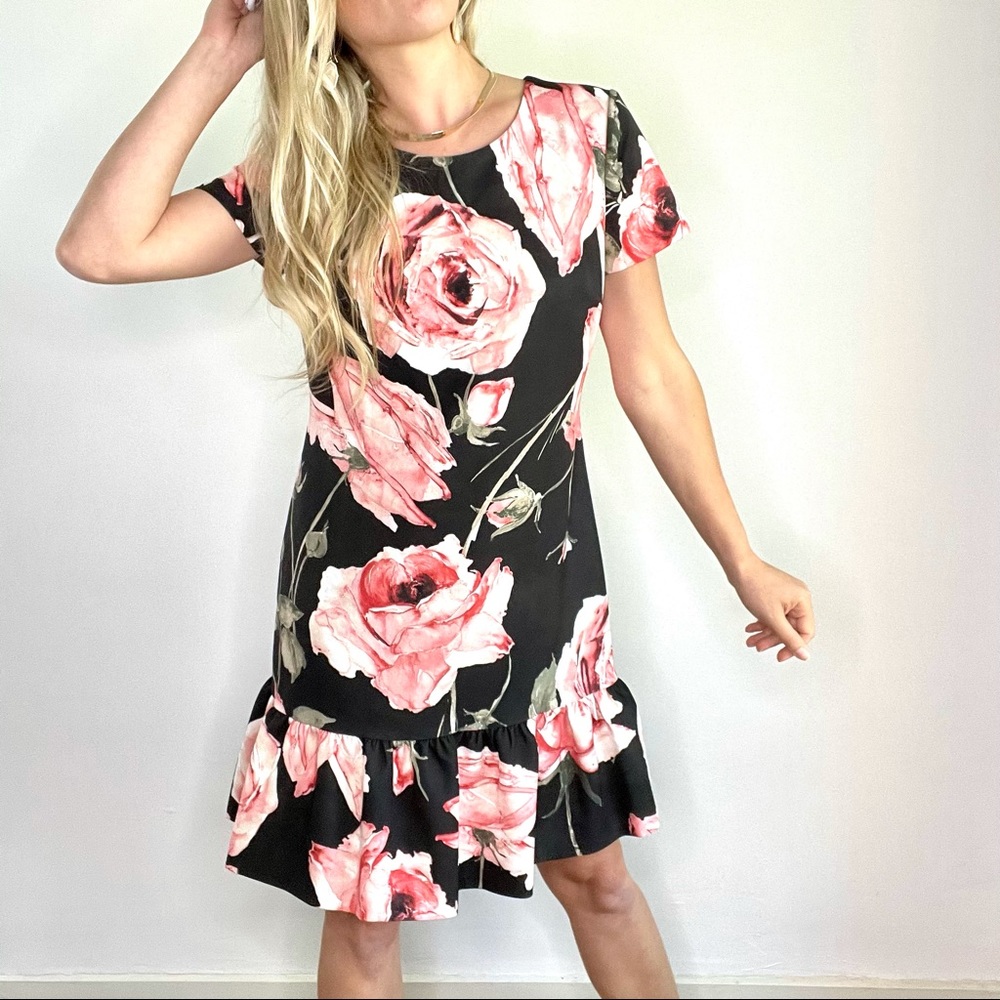 Karl Lagerfeld Black & Pink Rose Dress New w/tags